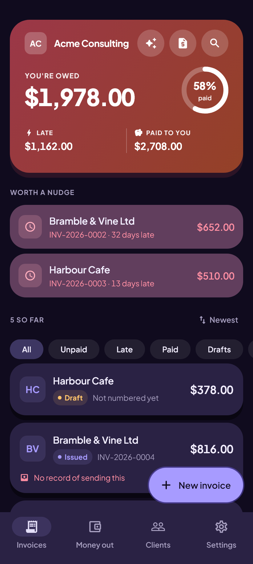 Billkeep in its dark theme